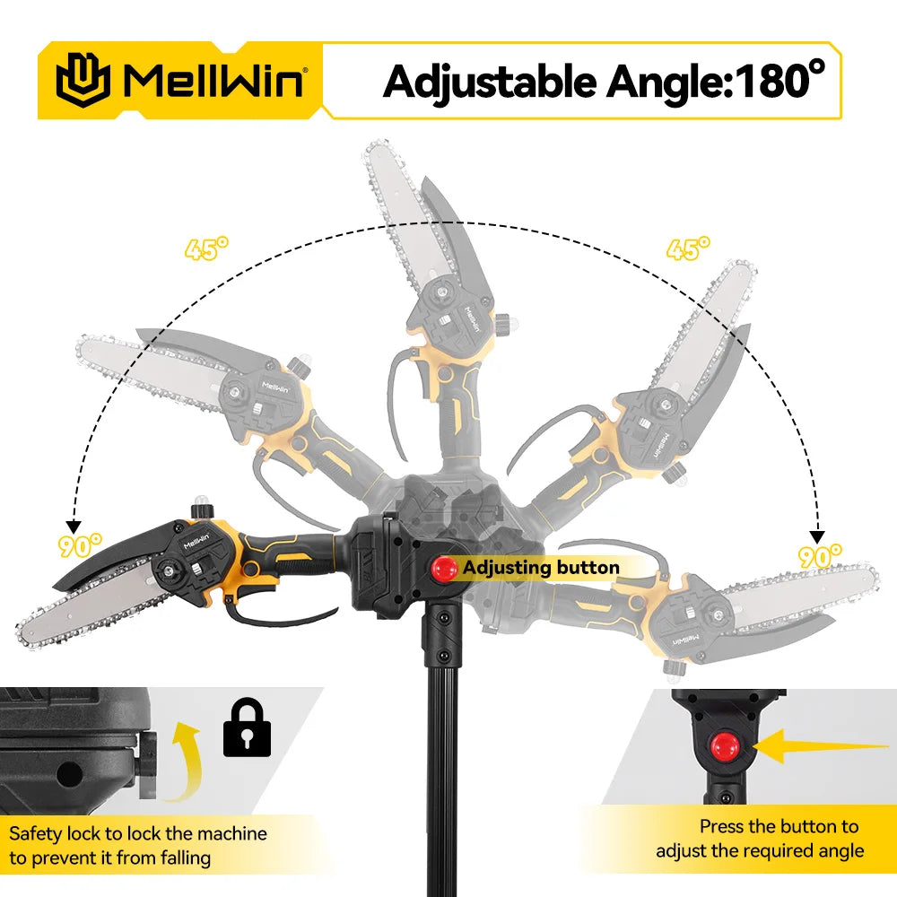 MELLWIN 200CM pôle télescopique sans brosse branche haute tronçonneuse électrique ciseaux outil d'élagage de jardin pour Makita 18V batterie broche