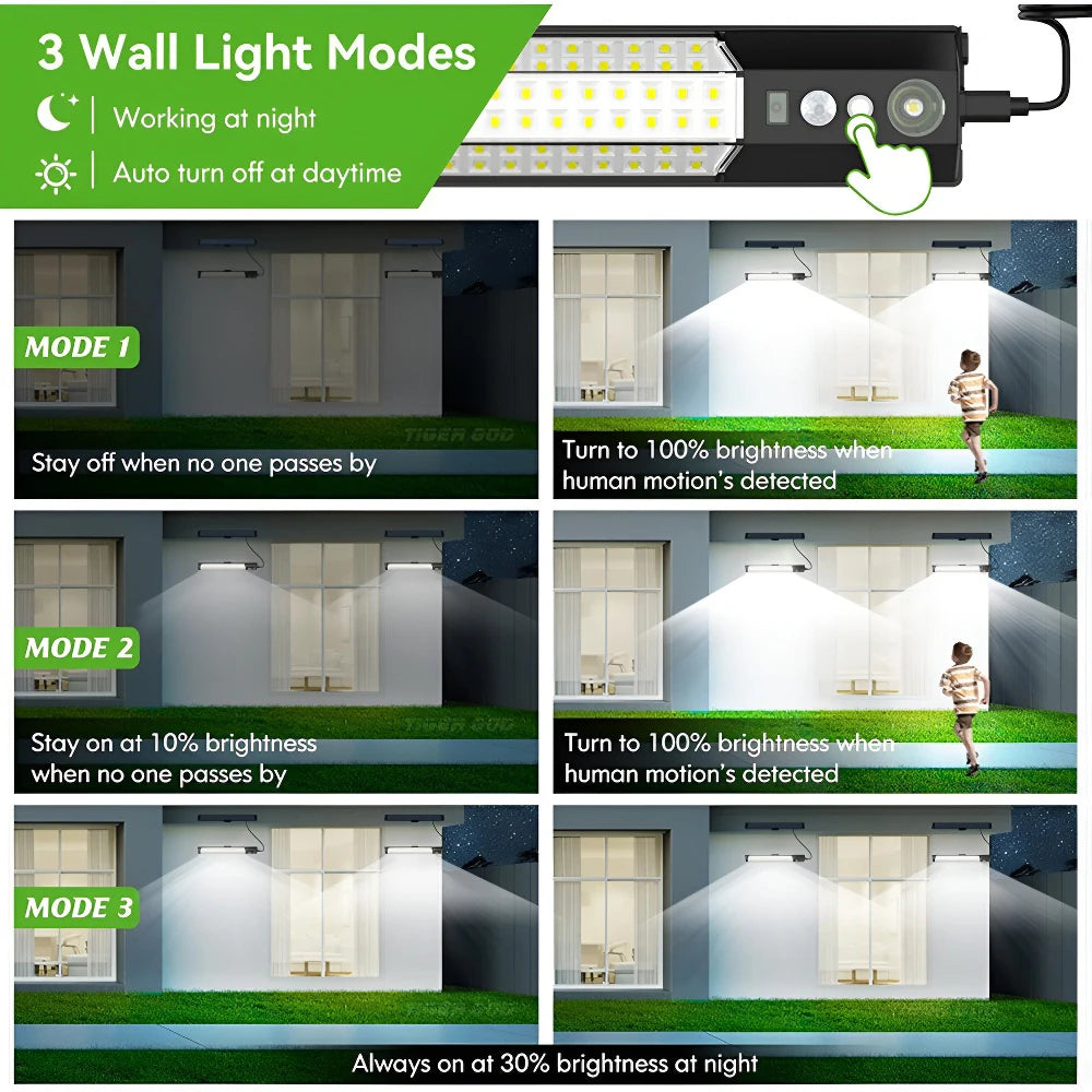 Lampe solaire LED T-NEWSTYLE 316/158 LED – Applique murale avec capteur de mouvement, IP65, éclairage extérieur pour jardin, clôture et camping