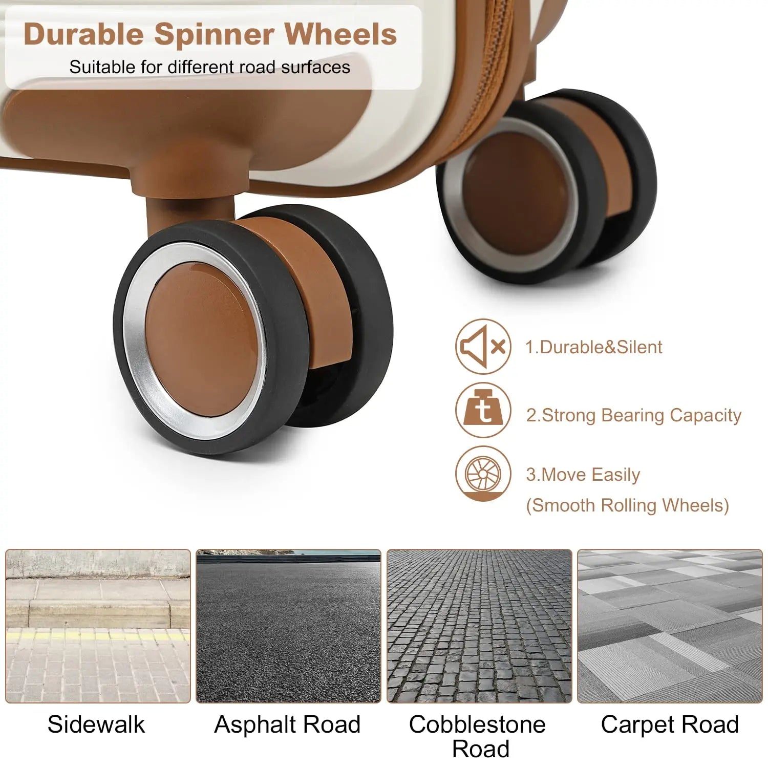 Valise rigide de voyage British Traveller – Bagage à roulettes avec serrure TSA, 100% PP, 8 roues tournantes, beige