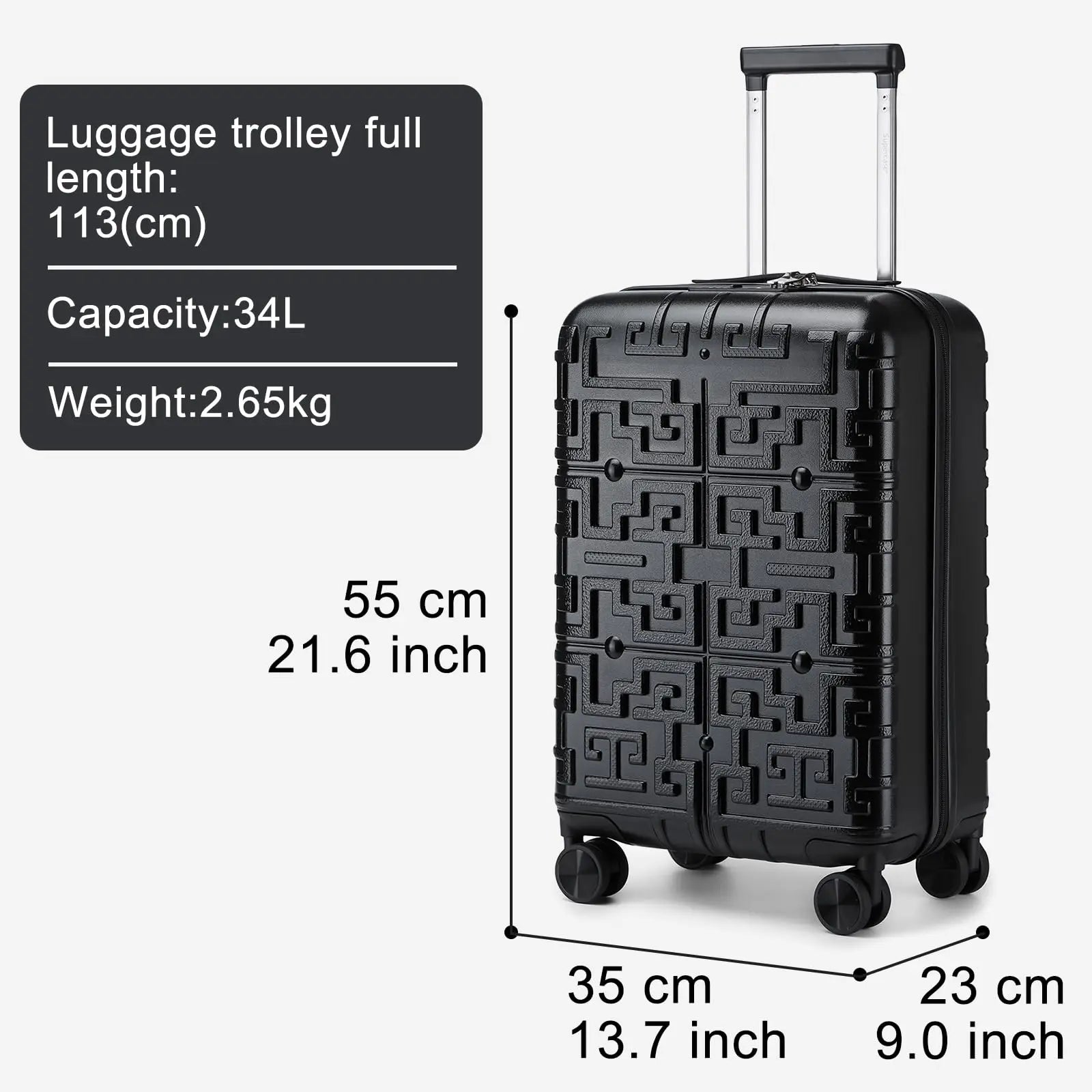 Valise Smile Case 20 pouces – Bagage à main 55×35×23 cm, coque rigide PP, 4 rouleaux Spinner, serrure TSA