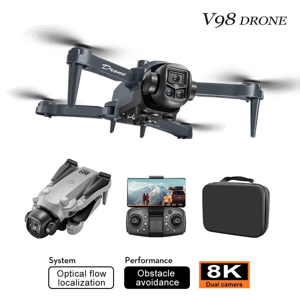 Drone V98 – Quadrirotor pliable WIFI FPV avec caméra 8K, vol stationnaire, jouet RC, cadeau pour enfant