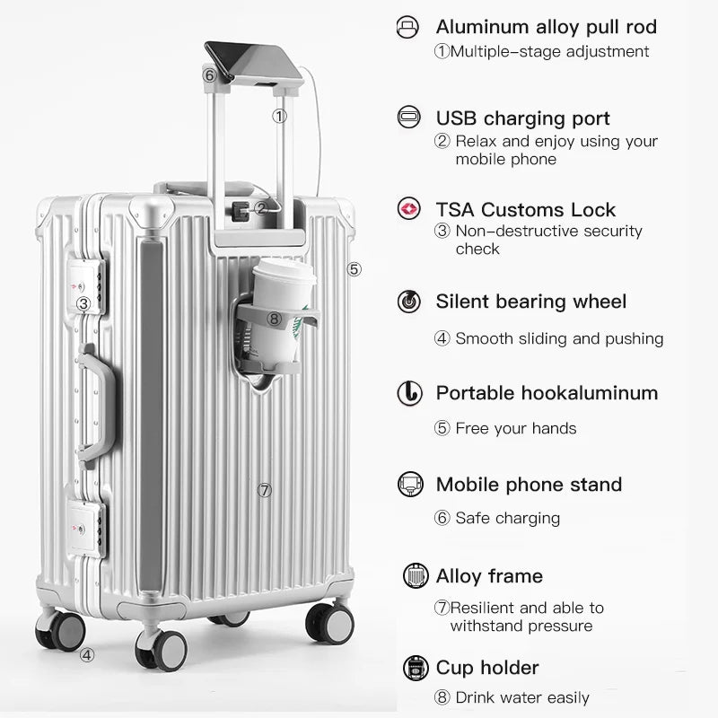 Valise à fonctions multiples pour voyage SUSHIMU – hommes et femmes, valise à main, grande capacité, 20 et 24 pouces