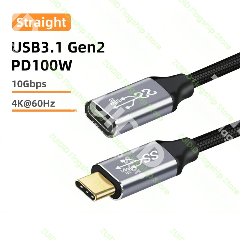 Câble d'extension USB C 3.1 Gen2 10Gbps, Type C à C PD 100W QC4.0 3.0 5A, câble de charge rapide pour MacBook Pro 4k 60Hz, câble vidéo
