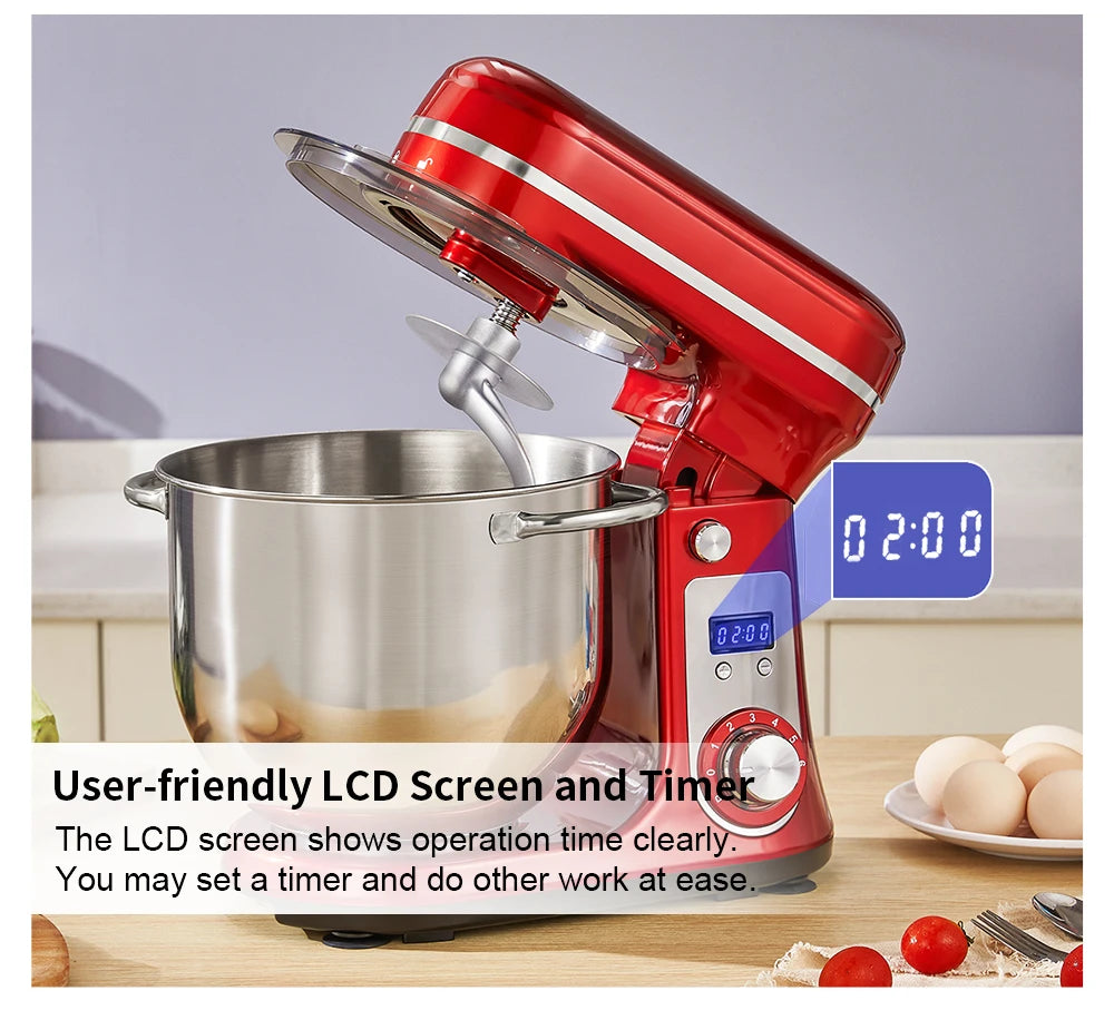 Robot de cuisine électrique BioloMix, 6L sur socle mélangeur 1200W moteur silencieux bol en acier inoxydable 6 vitesses, Crochet à pétrir, Batteur plat, bol mélangeur, Fouet filaire