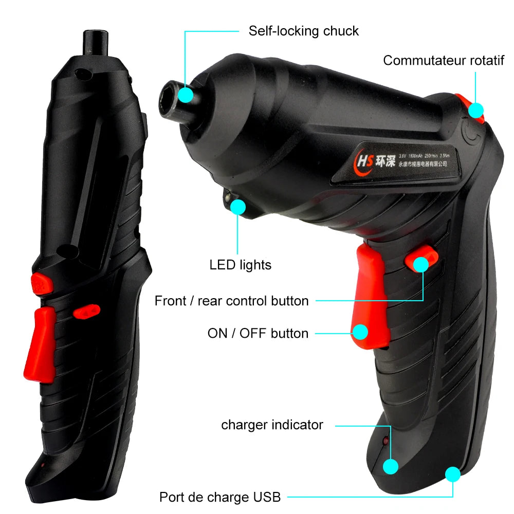Multifunction Electric Screwdriver, Rechargeable Battery, 90°/180° Foldable Cordless Screwdriver