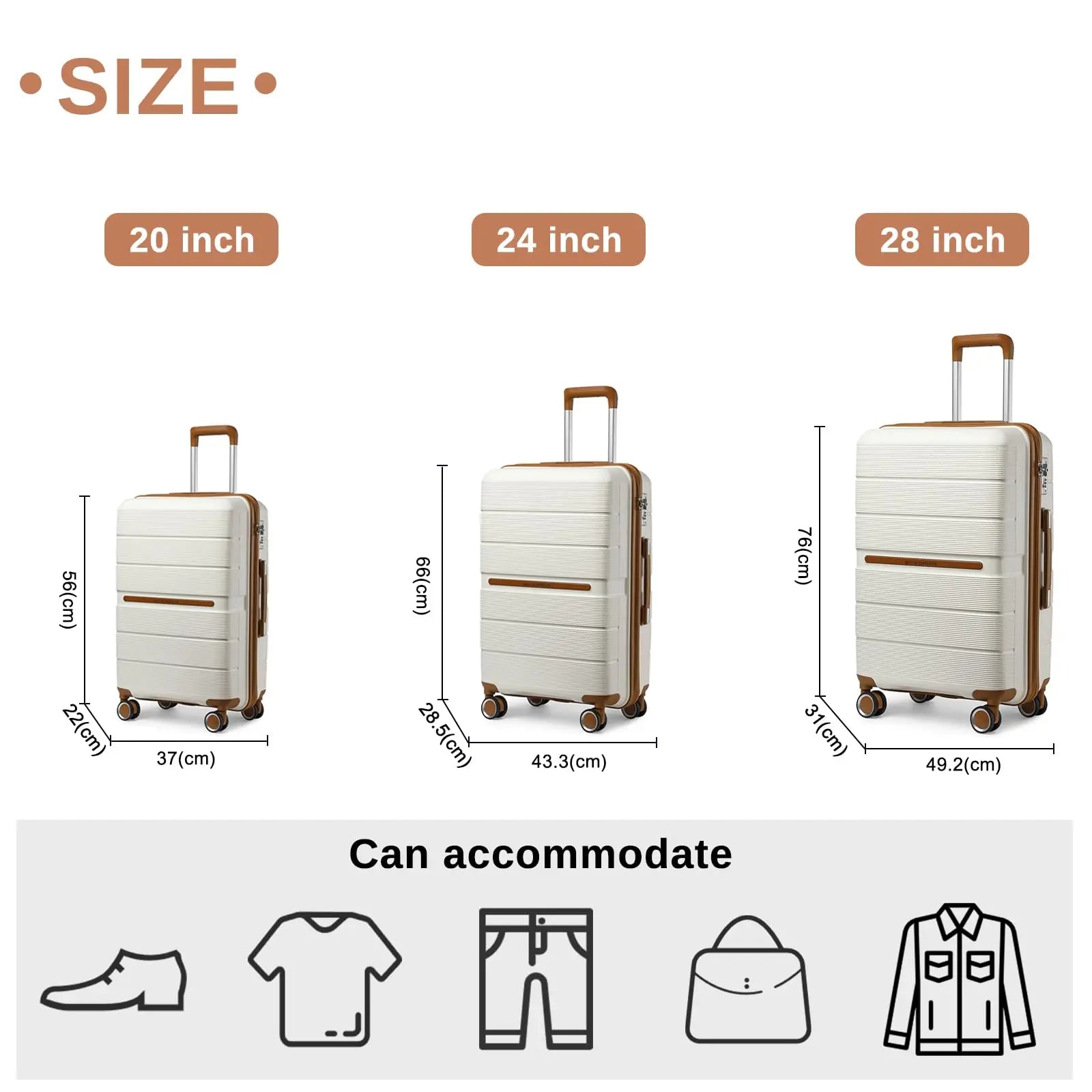 Valise rigide de voyage British Traveller – Bagage à roulettes avec serrure TSA, 100% PP, 8 roues tournantes, beige
