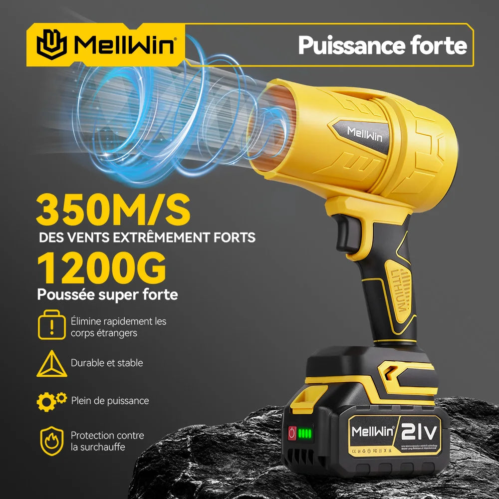 MELLWIN 300000 tr/min ventilateur Turbo électrique sans brosse Jet 350 M/S ventilateur de feuilles portatif soufflage de poussière pour broches de batterie Makita 18V