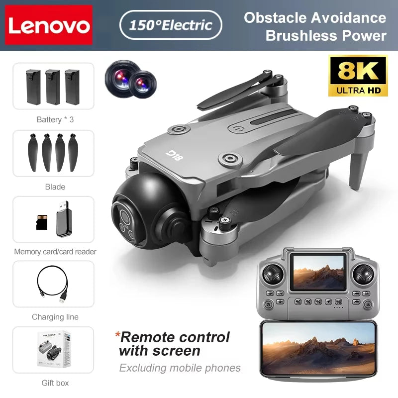 Drone Lenovo D18 8K HD double caméra photographie aérienne évitement d'obstacles moteur sans brosse 5G WIFI GPS retour 18000m quadrirotor