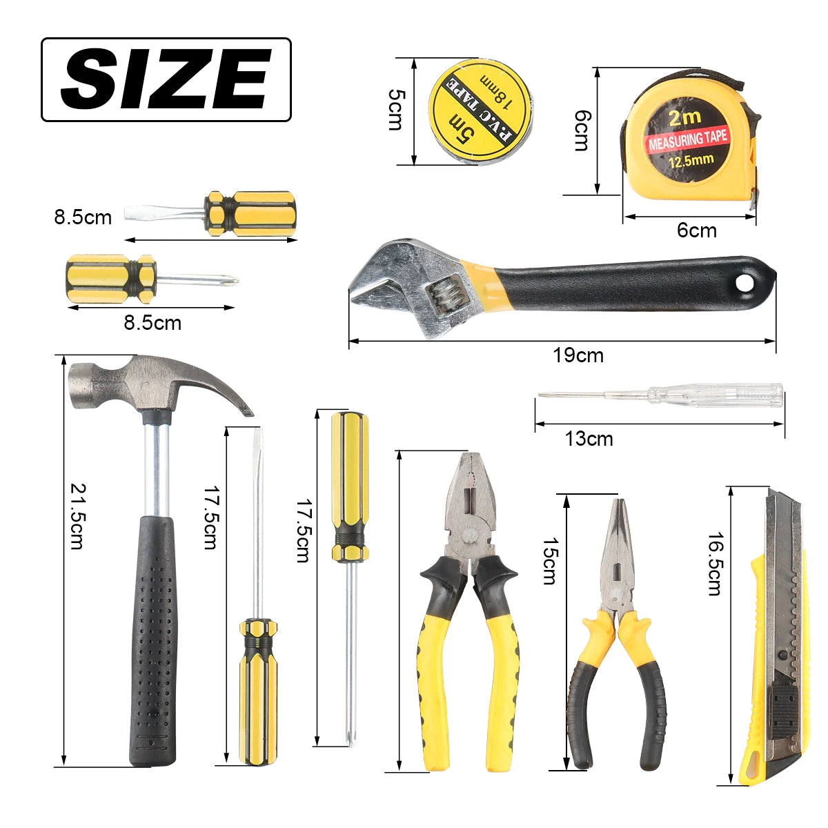 Kit d'outils à main avec boîte à outils en plastique, ensemble d'outils, mallette de rangement, utilisé pour la réparation de voiture, la réparation à domicile, 8 pièces, 9 pièces, 12 pièces, 13 pièces