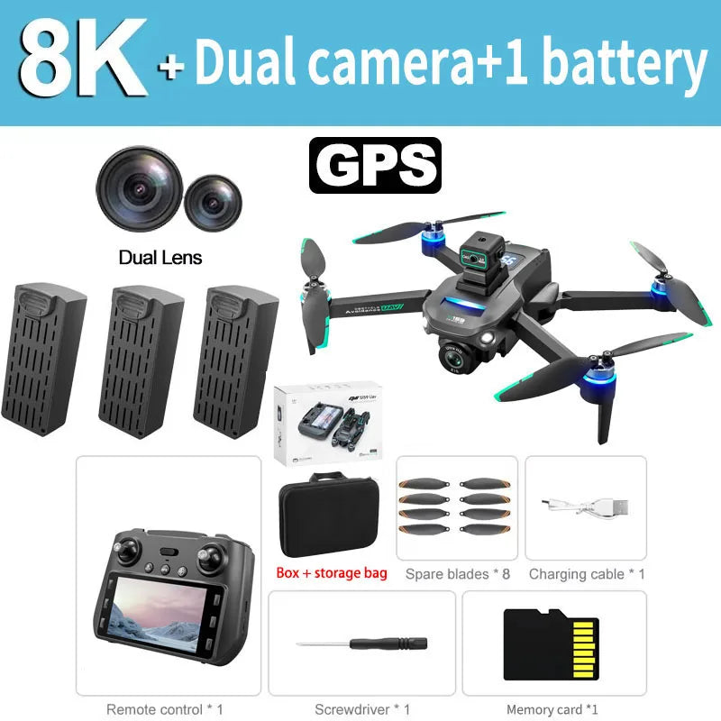 Drone GPS Pro 5G Double Caméra 8K HD – Photographie aérienne avec écran et évitement d’obstacles