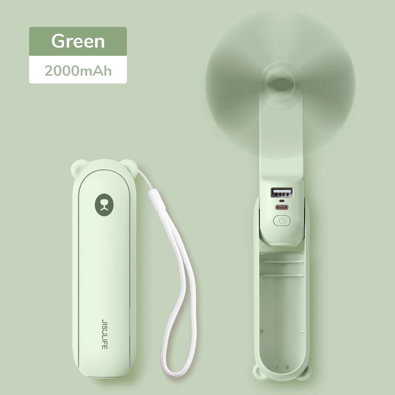 Mini ventilateur portable 3 en 1 JISULIFE rechargeable par USB 4 500 mAh avec batterie externe et lampe de poche