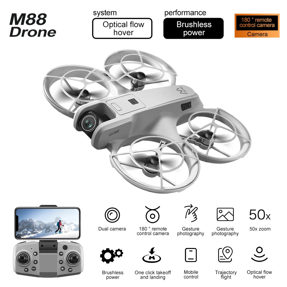 Drone M88 Mini Drone 6K HD – WIFI FPV, Vol Stationnaire, Moteur Sans Balais, Drone de Poche RC pour Enfants et Adultes