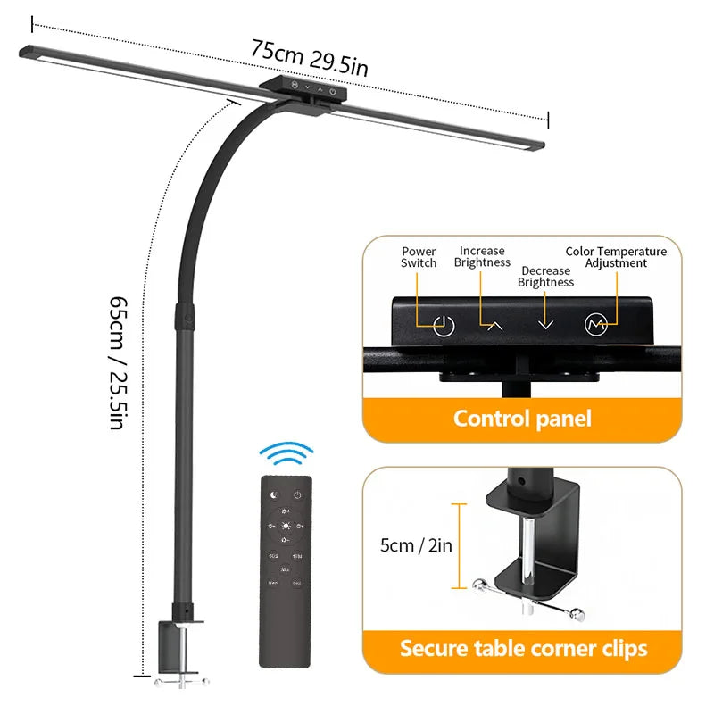 LED-Schreibtischlampe mit Vollspektrum – Augenschutz, flexibler Schwanenhals, stufenloses Dimmen, Touch-Steuerung, Zuhause und Büro