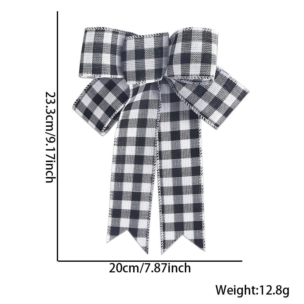 Décoration Papillon à 5 Oreilles de 24x19cm, Ruban en Lin Artisanal, Décoration de Noël, Décor d'Arbre de Noël, à Rayures