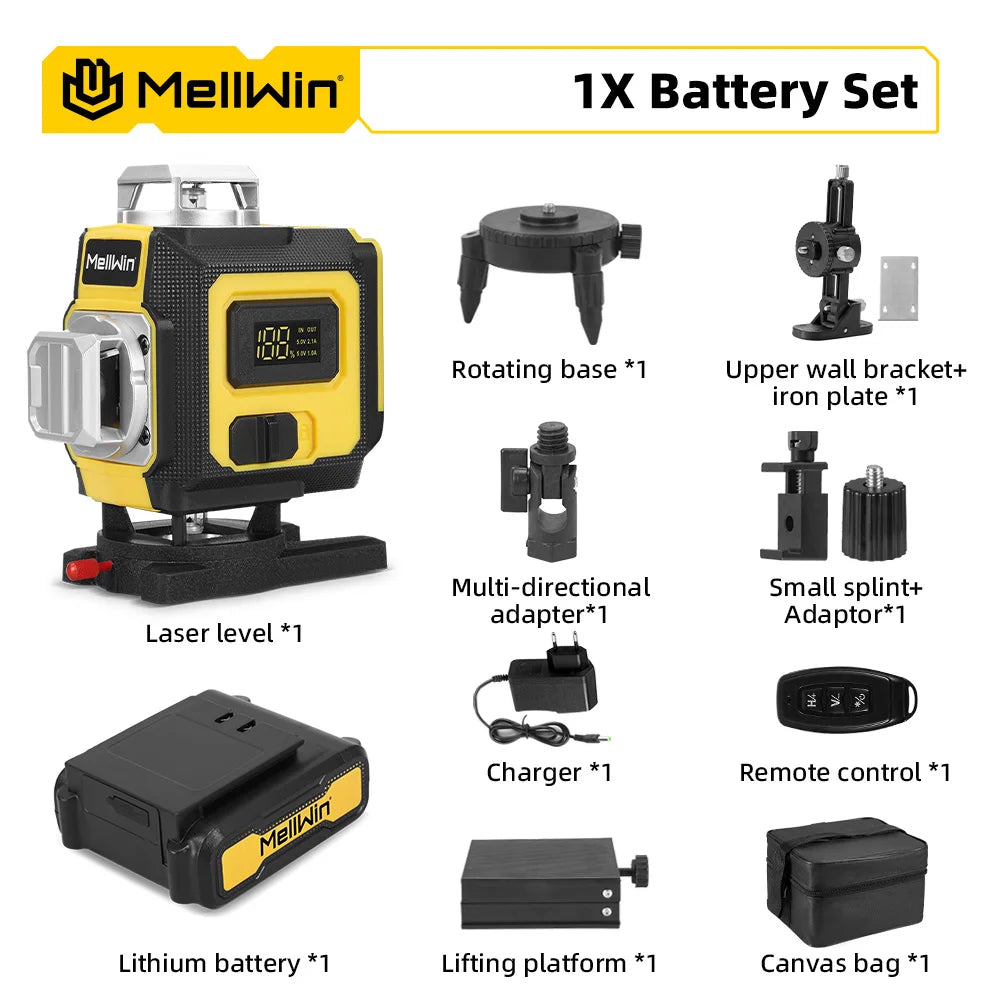 MELLWIN professionnel 16 lignes 4D niveau Laser avec télécommande APP autonivelant 360 niveau Laser puissant horizontal et vertical