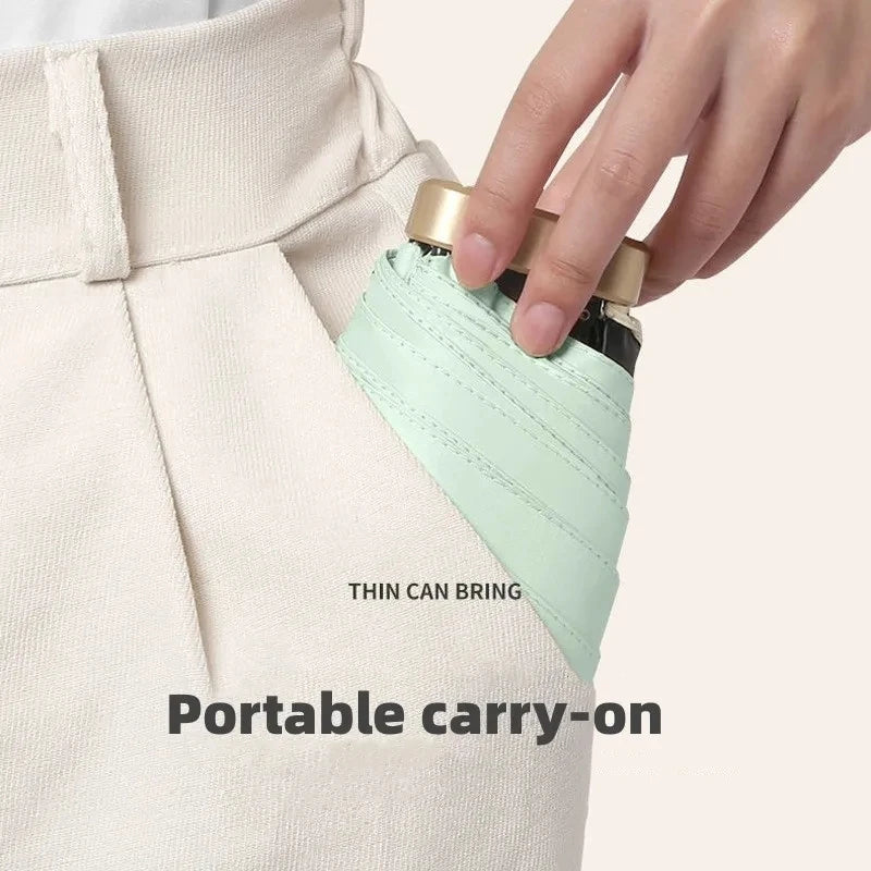 Mini Parapluie de Poche en Vinyle Pliable, Protection Contre les Ultraviolets