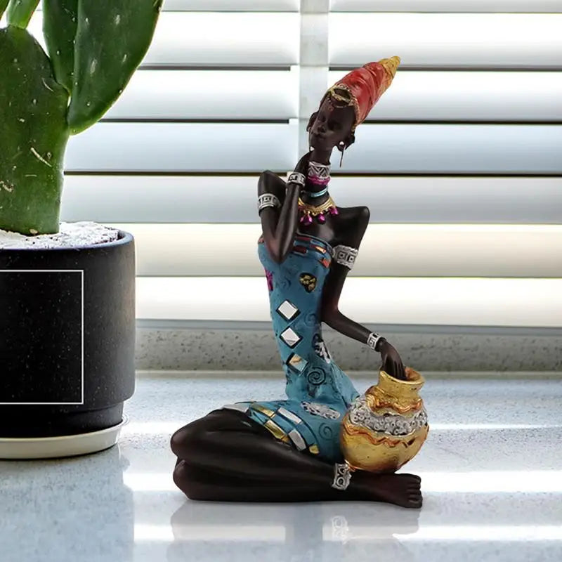 Vintage afrikanische Kunststatuette für Schlafzimmer, Skulpturen afrikanischer Frauen, dekorative Stammesmädchenfigur