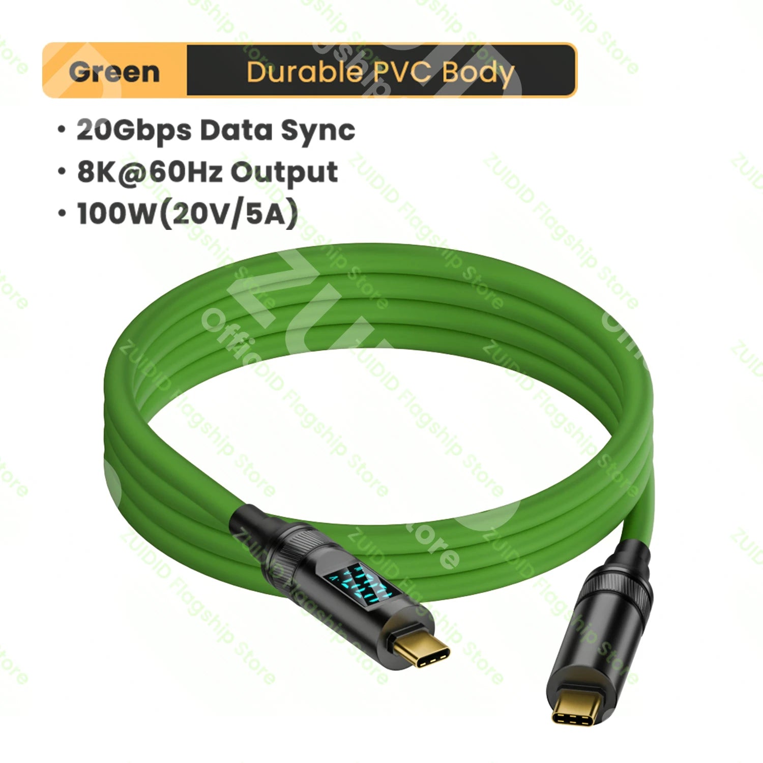 100-W-5-A-USB-C-Kabel mit LED-Anzeige, USB 3.2 10 Gbit/s USB-C auf Thunderbolt 3-Kabel (Typ C) für iPhone 15 Pro, MacBook Pro, Samsung, Xiaomi, 2 m