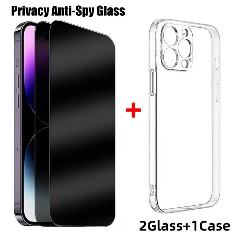 2 pièces Verre Trempé Anti-espion + 1 coque de téléphone – Pack protection complet iPhone