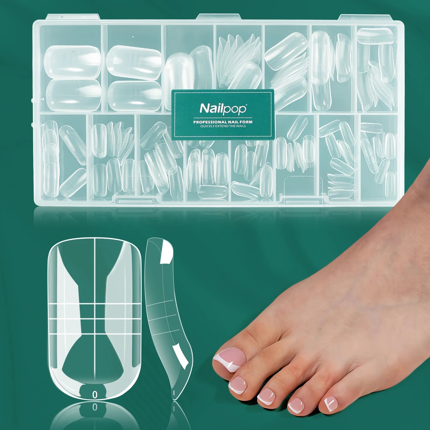 Moules à ongles d’orteil double forme, réutilisables, 150 pièces, 15 tailles, extension complète DIY