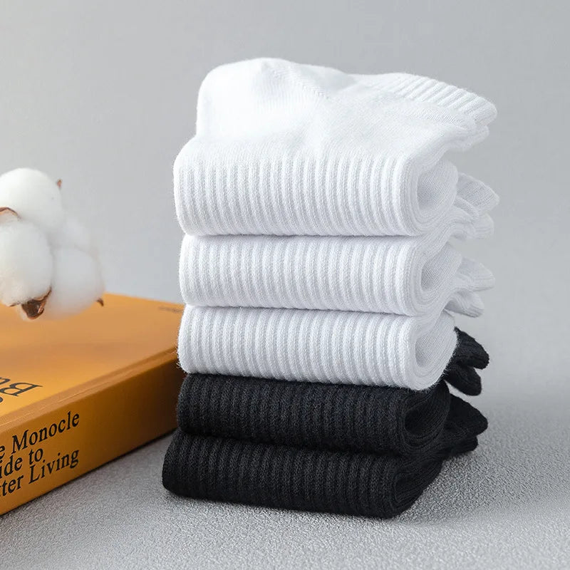 Chaussettes de sport 5 paires 100% coton été hommes femmes chaussettes noir blanc couleur unie Absorption Anti-odeur coupe basse respirante