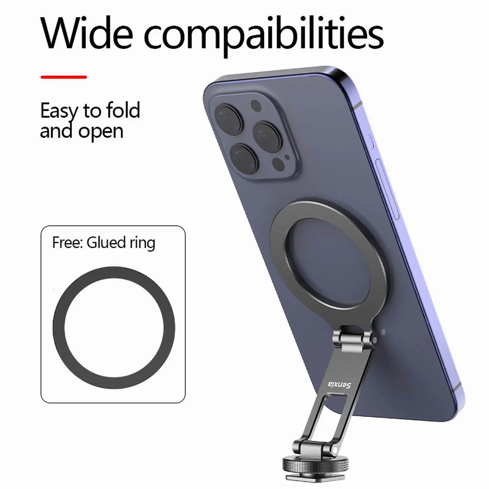 Ring, magnetischer Magsafe-Telefonring, faltbarer Telefonhalter, Telefonständer aus Metall, horizontale und vertikale Aufnahmen
