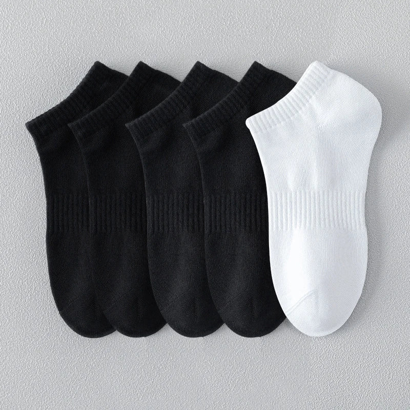 Chaussettes de sport 5 paires 100% coton été hommes femmes chaussettes noir blanc couleur unie Absorption Anti-odeur coupe basse respirante