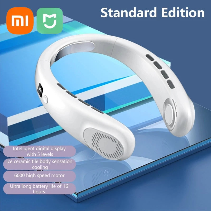 Ventilateur de cou sans pales XIAOMI 2025, 5 vitesses réglables, affichage numérique, USB rechargeable