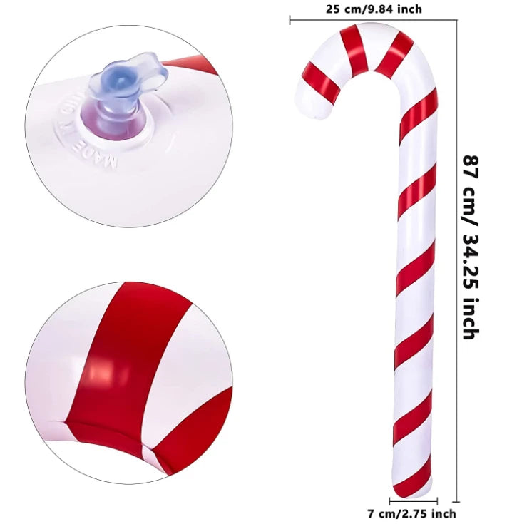 Grand ballon sucette gonflable – décoration de Noël et Nouvel An, extérieur et intérieur, 1/2/4 pièces