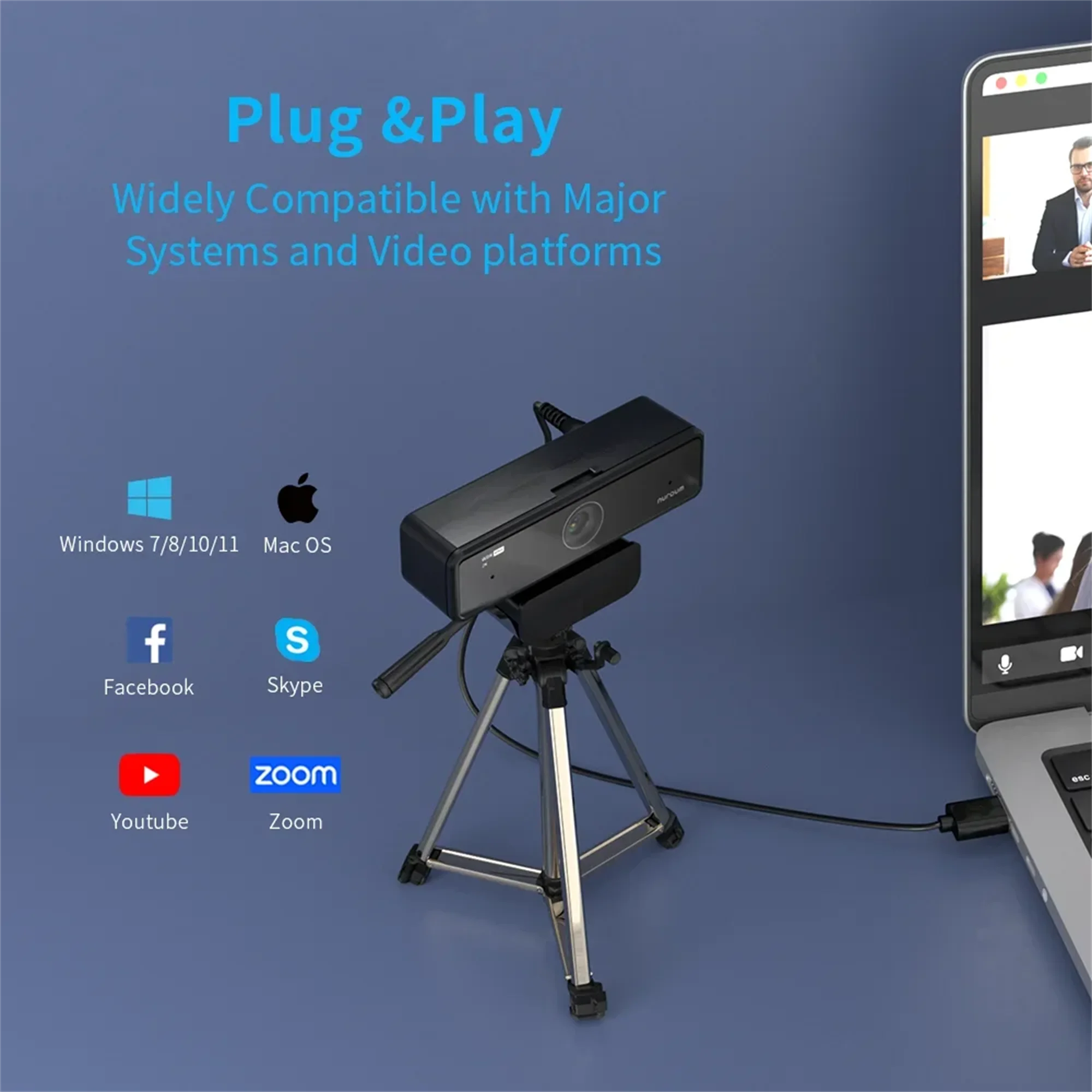 Caméra Webcam V11 Full HD 1080p 60fps, caméra USB, pour ordinateur, avec microphone, Plug and Play