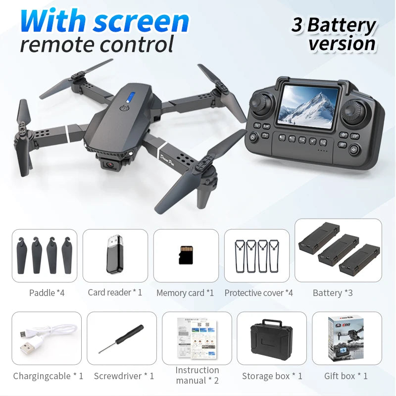 Drone E88 Pro 2025 – Quadrirotor Pliable 4K HD avec Écran
