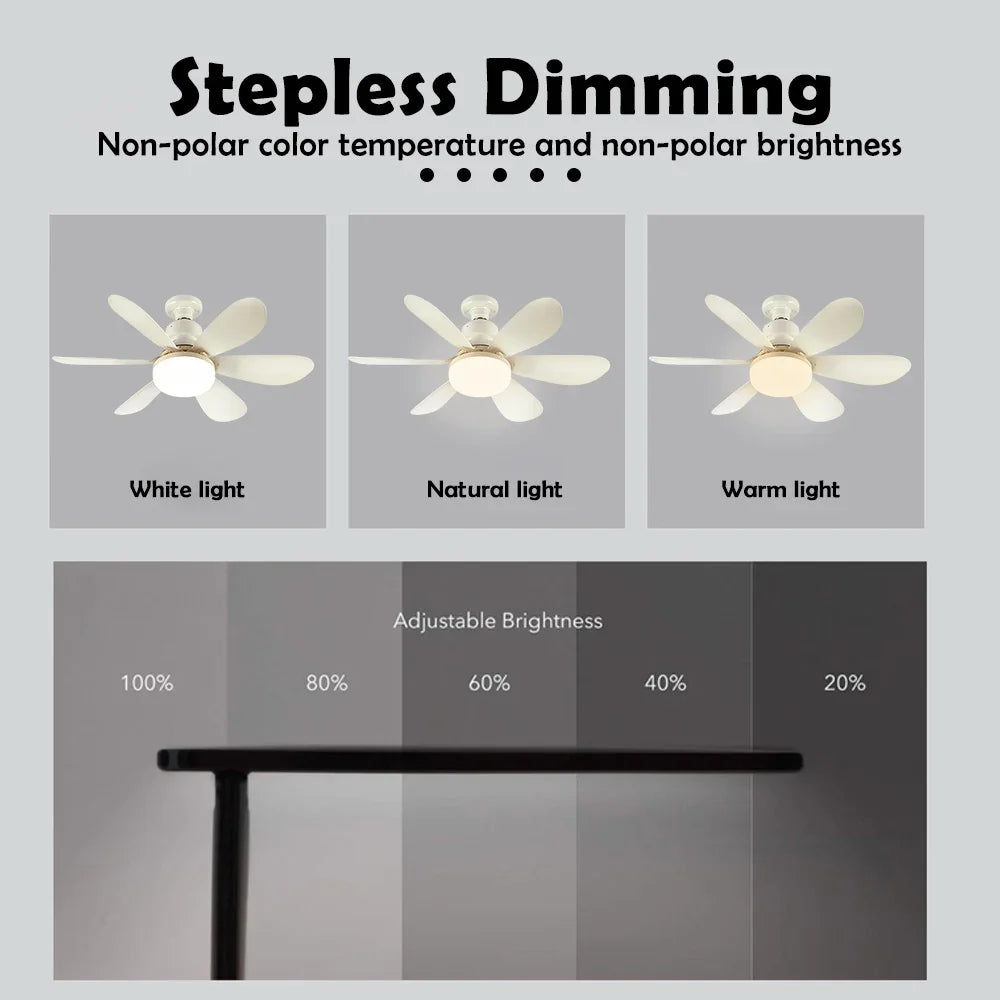 Ventilateur de Plafond LED 40W E27 – 3 Modes d’Éclairage Réglables, Télécommande, Silencieux, Idéal pour Salon