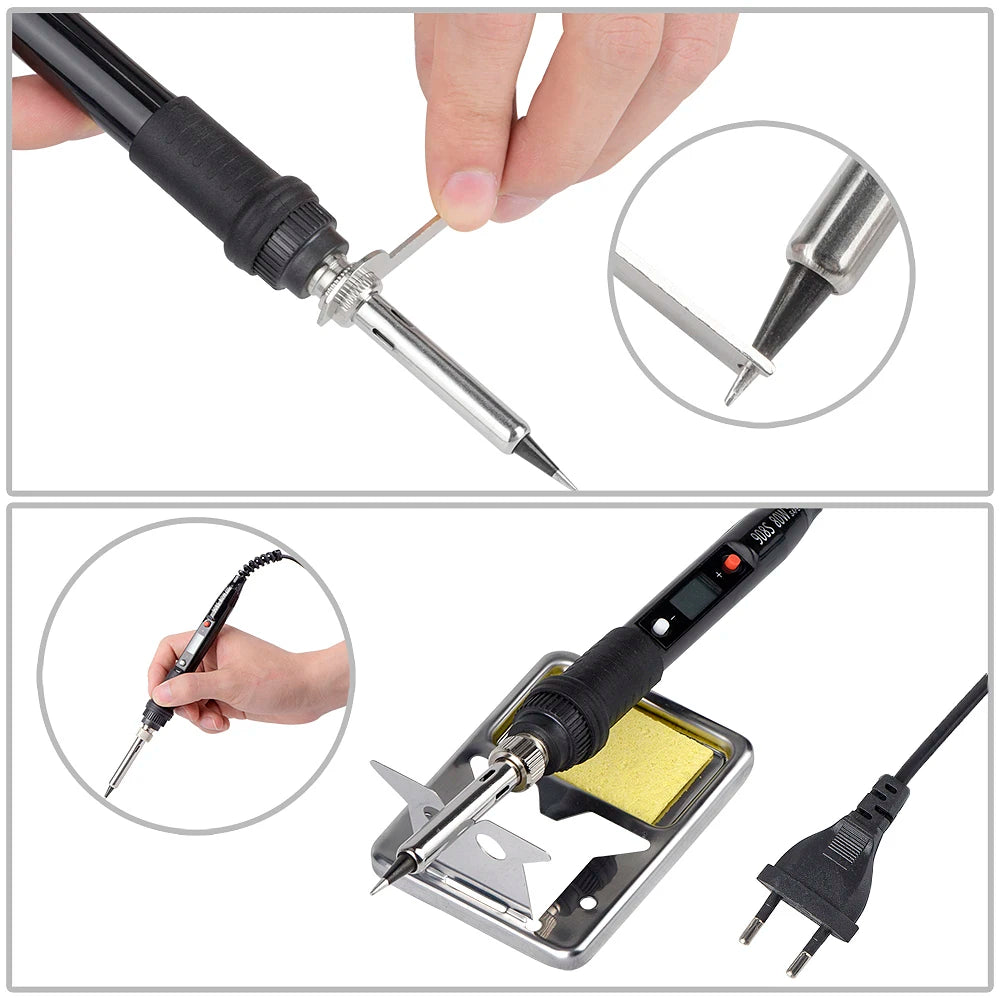 Kit de fer à souder électrique, température réglable, pâte à souder, pompe à dessouder, ensemble d'outils de soudage, écran LCD, 80W, 220V, 110V