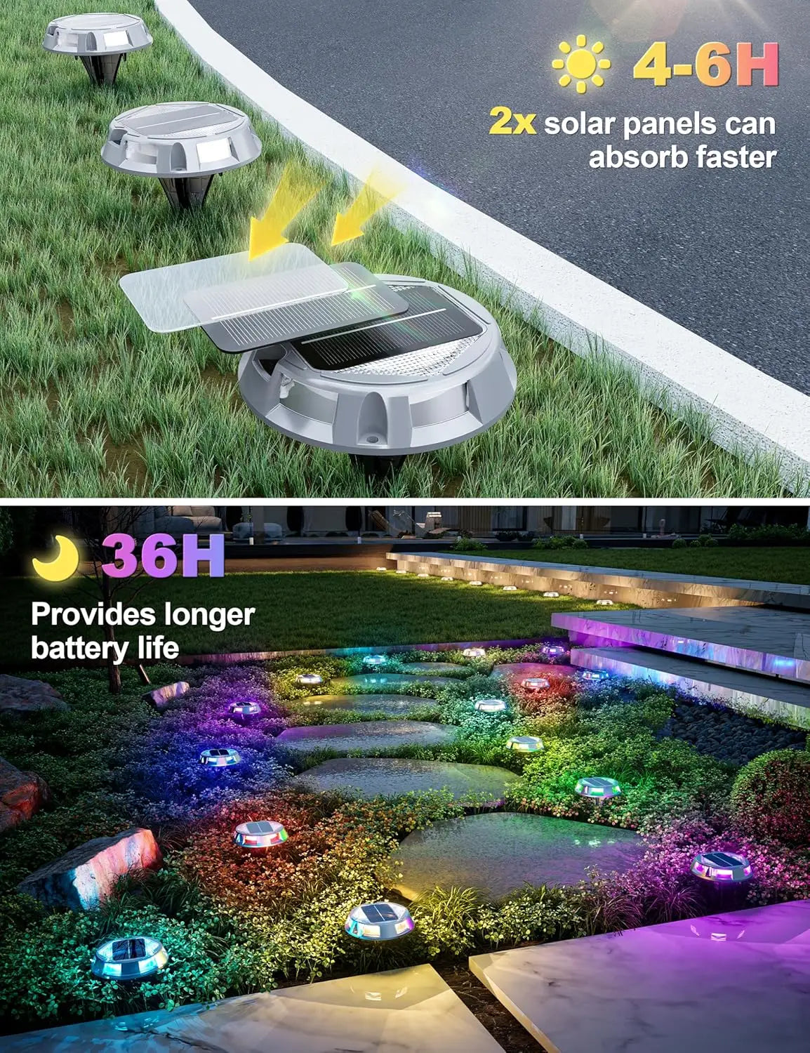T-SUNRISE RGB Solar-Bodenstrahler – 1/2/4 Stück, dekorative LED-Außenleuchten, IP68, für Garten, Hof und Landschaftsbau
