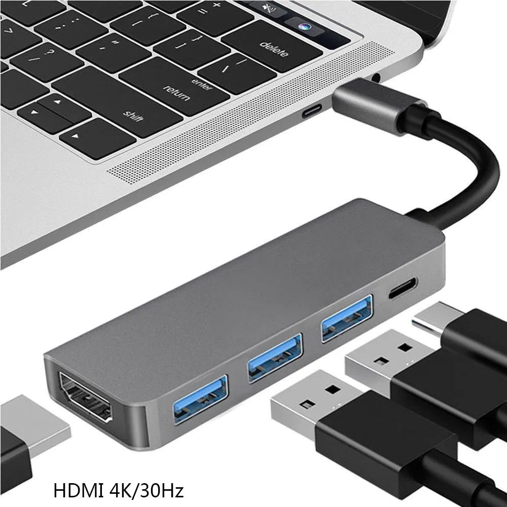 Hub USB C 5 ports vers HDMI 4K, charge rapide PD, USB 3.0 2.0, station de charge de type C pour MacBook, iPad, Samsung