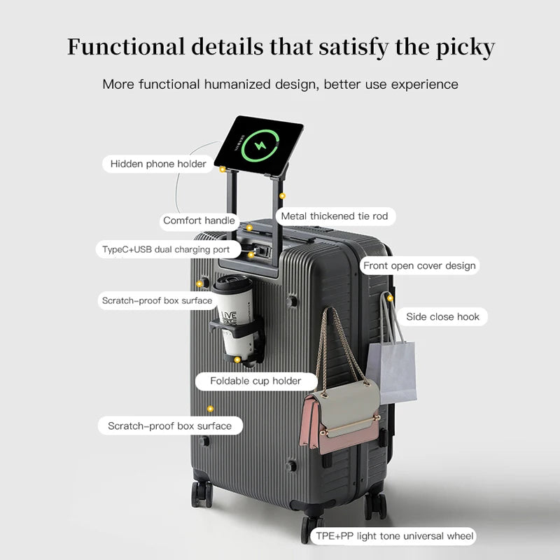 Valise SUSHIMU – Roulettes avec ouverture avant et boîte à mot de passe, cabine 20 et 24 pouces