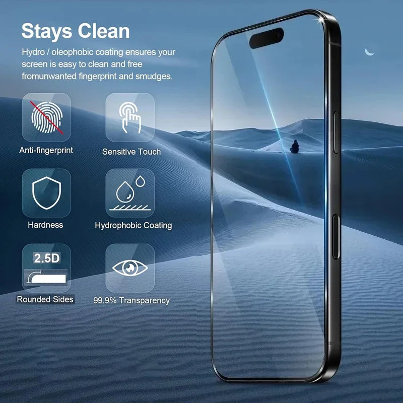 Film de verre trempé HD pour iPhone 11 à 17 Pro Max – Protection écran résistante