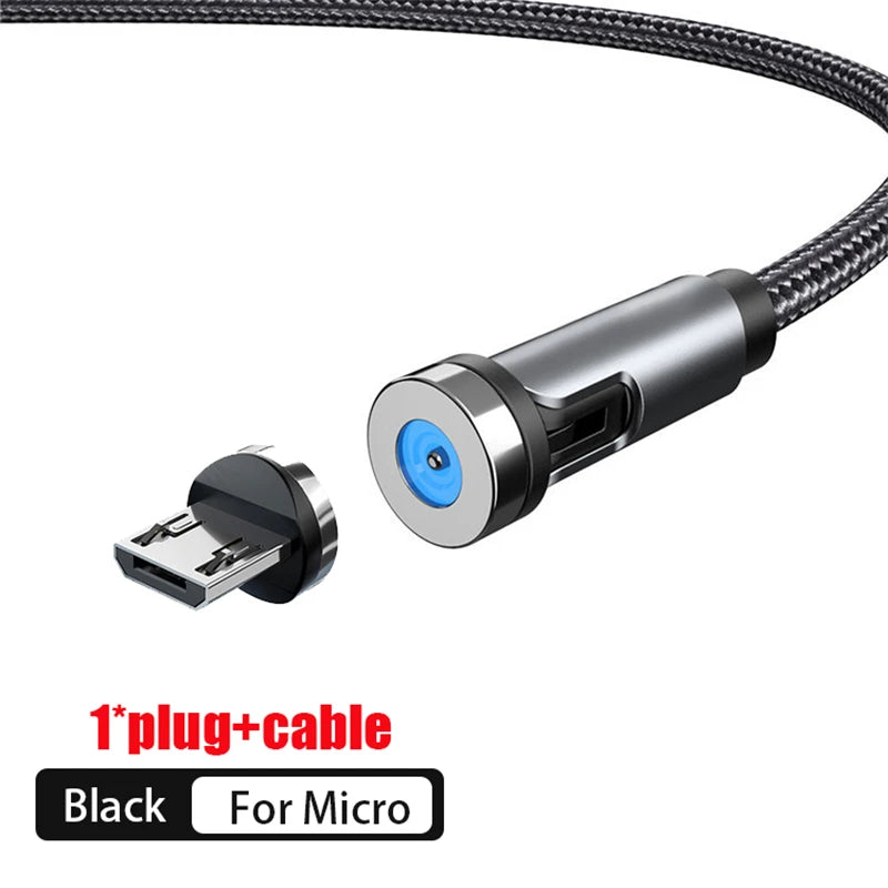 NNBILI 540 ° drehbares magnetisches Micro-USB-Typ-C-Kabel 3A Schnellladedatenkabel für iPhone Xiaomi Mobiltelefon
