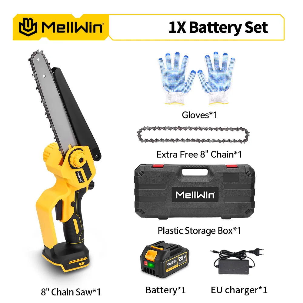 MELLWIN 8 pouces tronçonneuse électrique sans brosse taille scie sans fil bois coupe bûche scie outil pour Makita 18V batterie broche