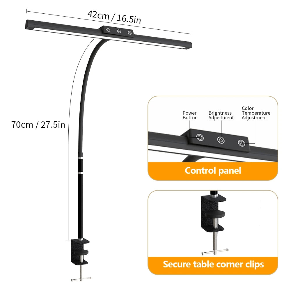 LED-Schreibtischlampe mit Vollspektrum – Augenschutz, flexibler Schwanenhals, stufenloses Dimmen, Touch-Steuerung, Zuhause und Büro