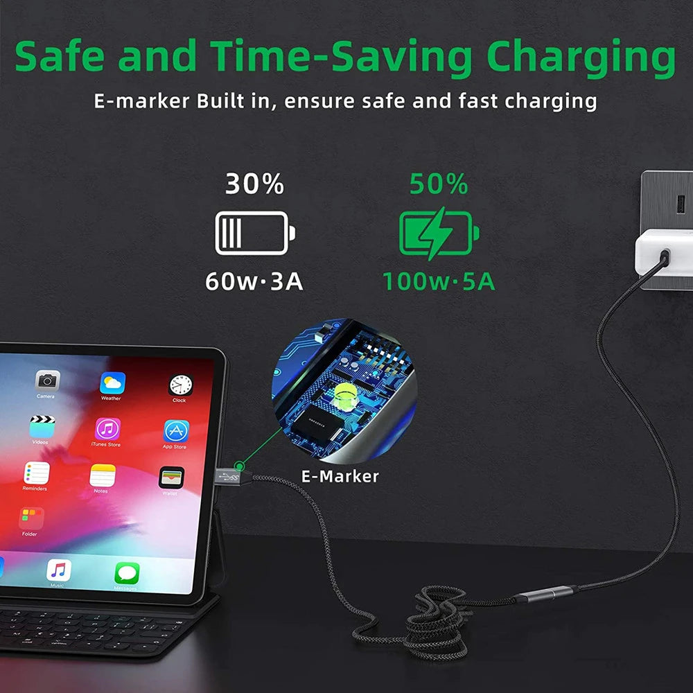 Câble d'extension USB C 3.1 Gen2 10Gbps, Type C à C PD 100W QC4.0 3.0 5A, câble de charge rapide pour MacBook Pro 4k 60Hz, câble vidéo