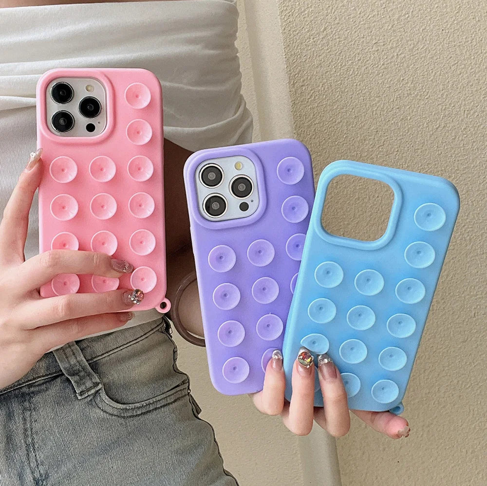 Coque de téléphone en Silicone souple à ventouse – Étui antidérapant antichoc couleur bonbon – iPhone 17/16 Pro Max/15 Pro Max Plus/14/13/12/XR