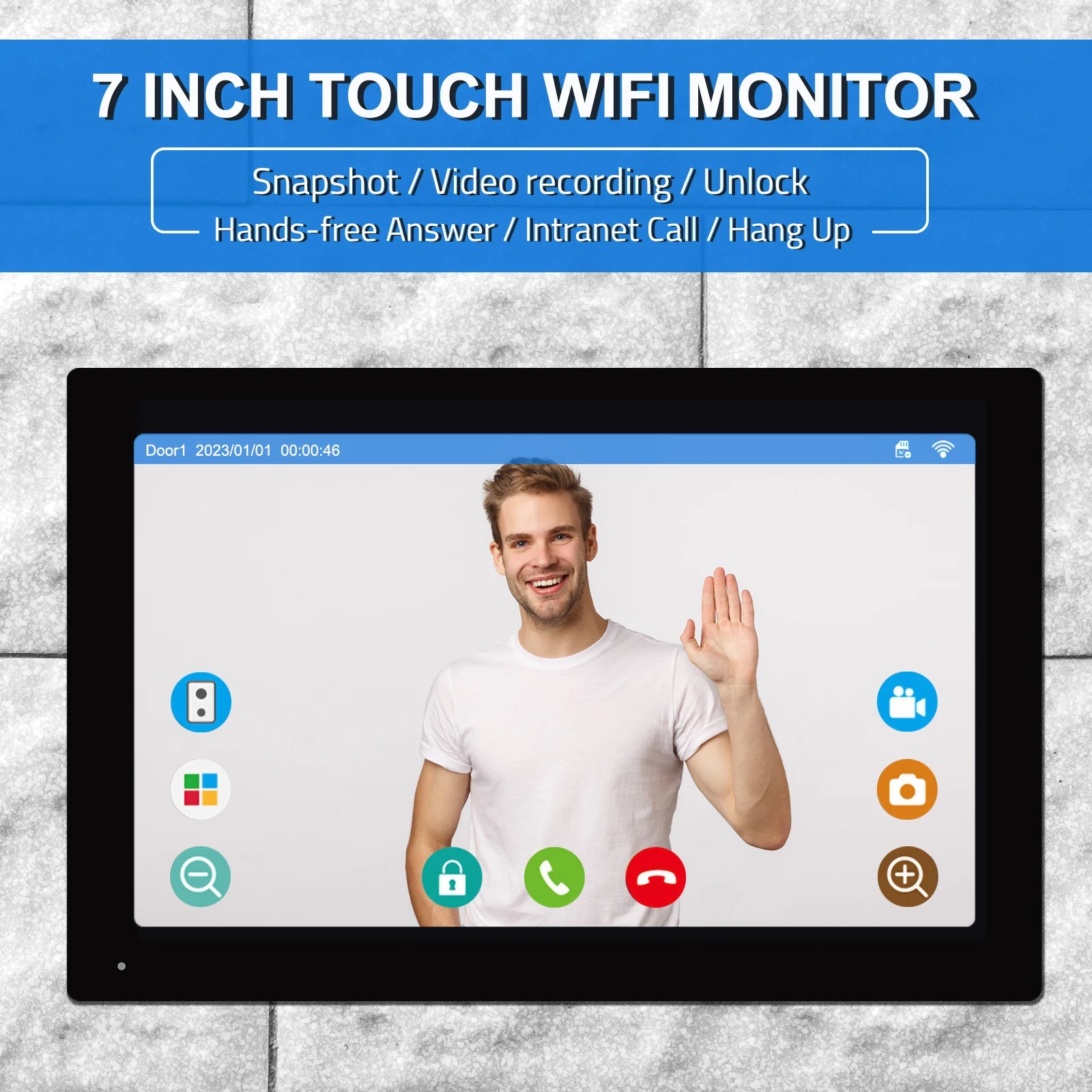 Interphone vidéo sans fil pour la maison, écran tactile 7 pouces, caméra de porte, Wi-Fi, carte SD 32 Go, 1080P
