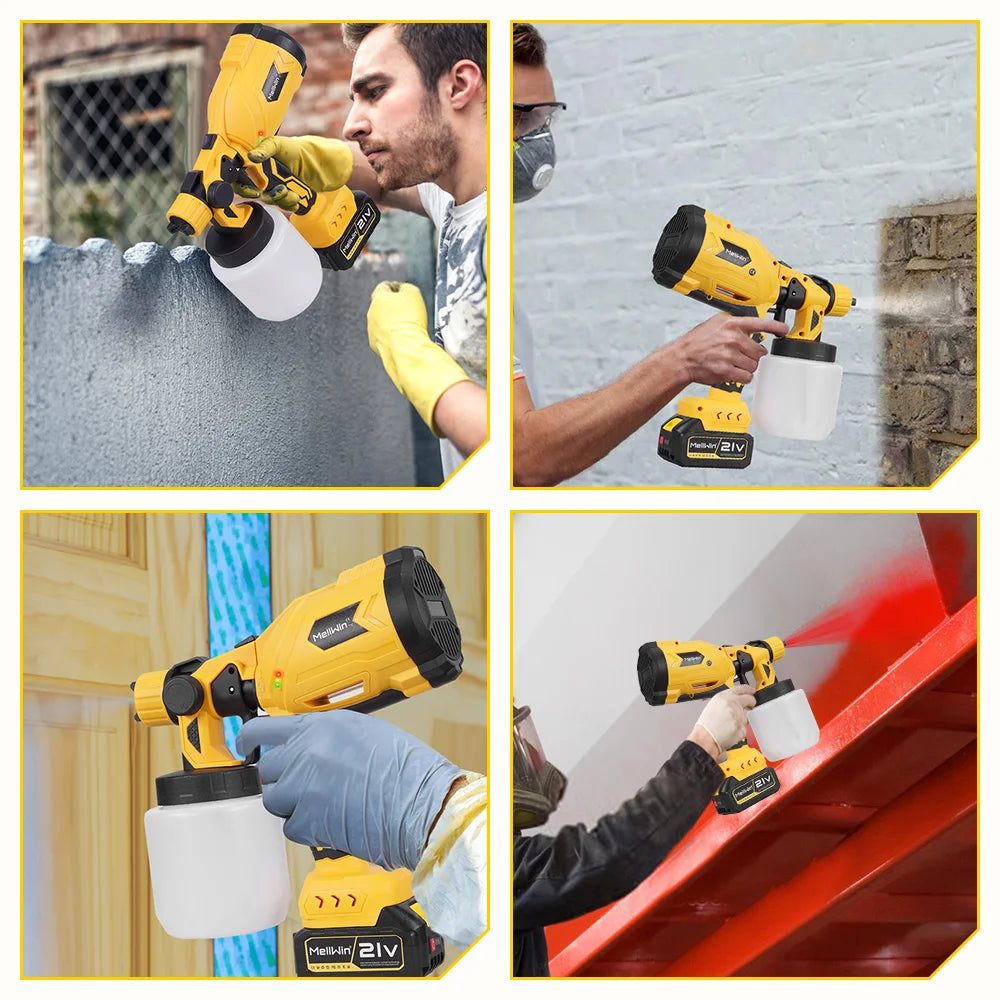 Pistolet de pulvérisation de peinture électrique 1000ML MELLWIN – Sans fil Portable HVLP pour meubles et voiture, compatible broche Makita 18V