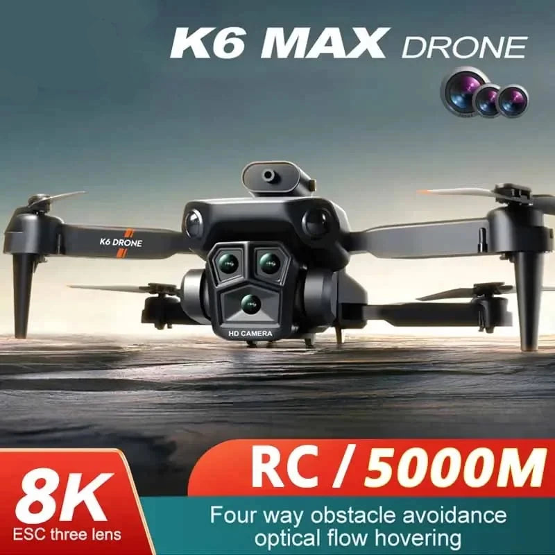 Drone K6 Max WiFi avec 3 Caméras HD, Grand Angle, Flux Optique, Évitement d’Obstacles, 4 Canaux, Quadricoptère