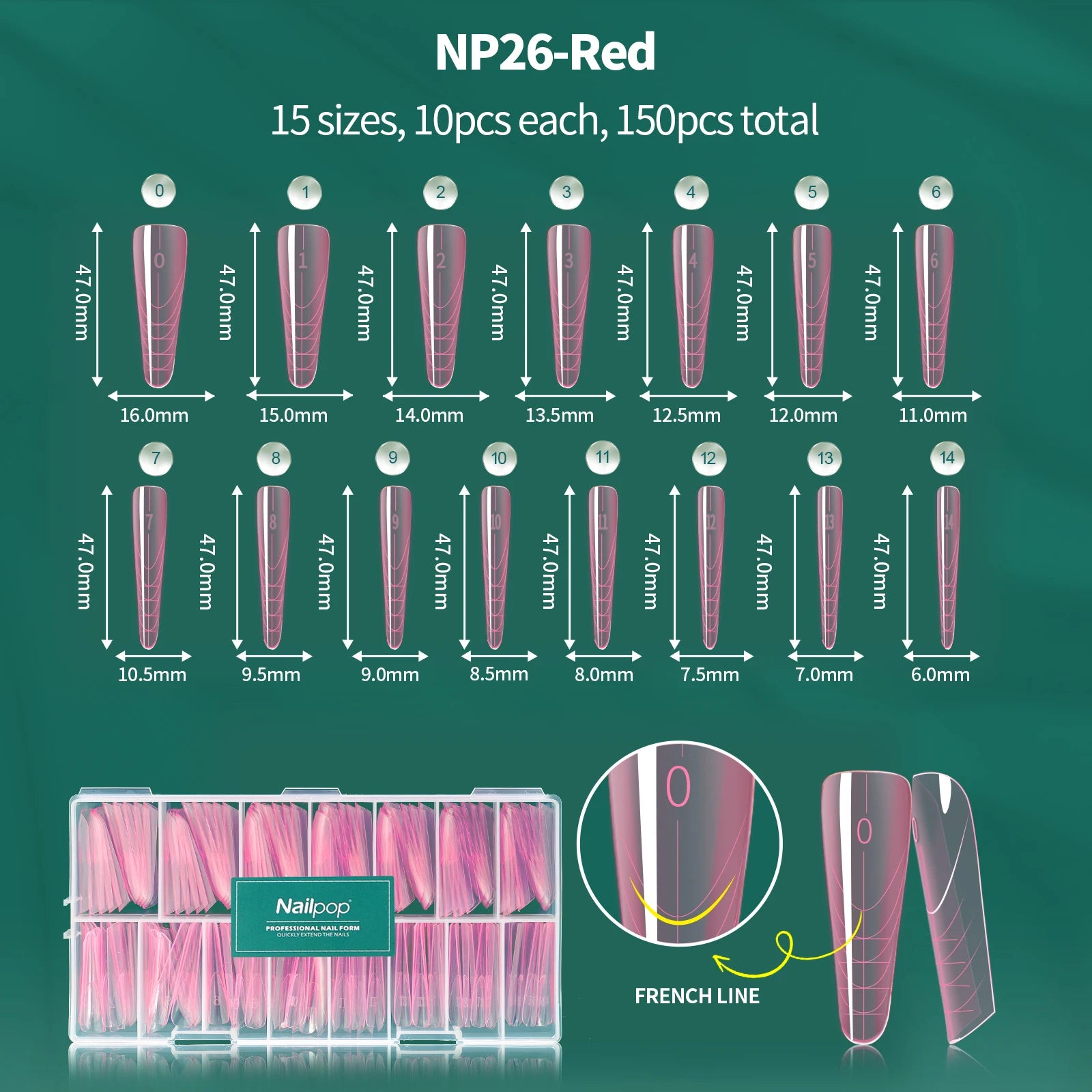 Moules réutilisables à double forme pour ongles, 75/150/288/360 pièces, avec échelle, différentes tailles et formes, kit DIY Nail Art