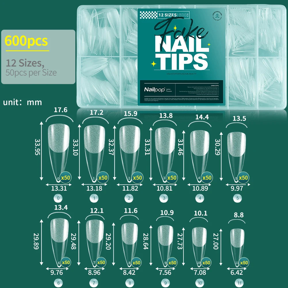 Faux ongles courts demi-couverture, extra court, carré, transparent, Gel, pré-forme avec poignées, 600 pièces