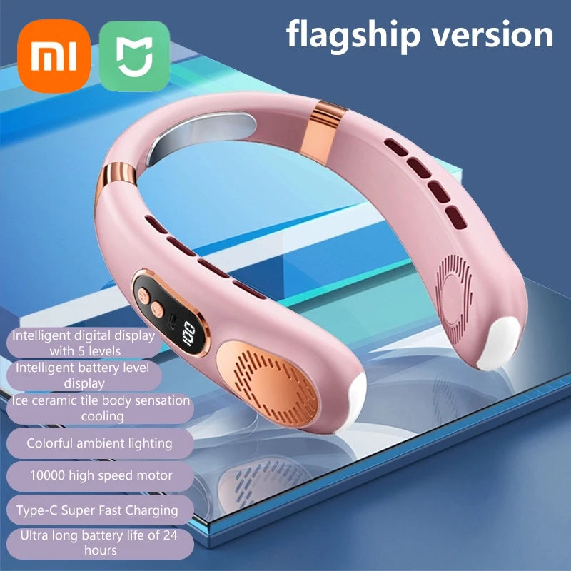 Ventilateur de cou sans pales XIAOMI 2025, 5 vitesses réglables, affichage numérique, USB rechargeable