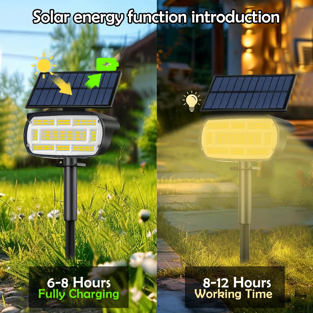 Spot Solaire Paysage 136 LED – Éclairage Extérieur Étanche pour Jardin, Allée et Voie