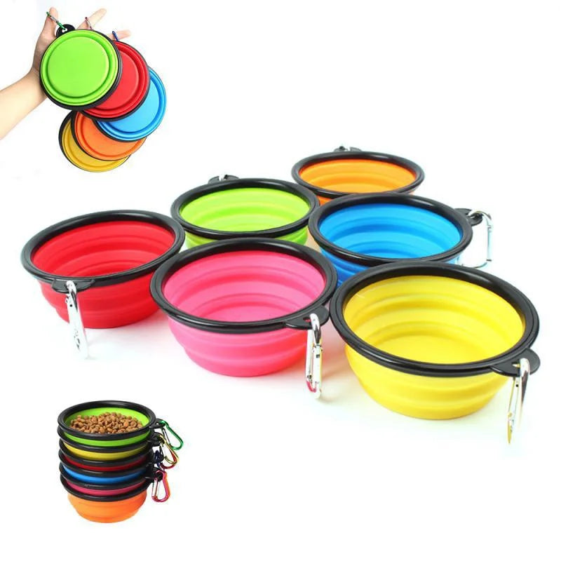 Mangeoire Portable Pliante en Silicone pour Chien et Chat, Distributeur 2 en 1 pour Animaux de Compagnie, Voyage en Plein Air, avec Mousqueton, Bouteille, Récipient de Nourriture et d'Eau